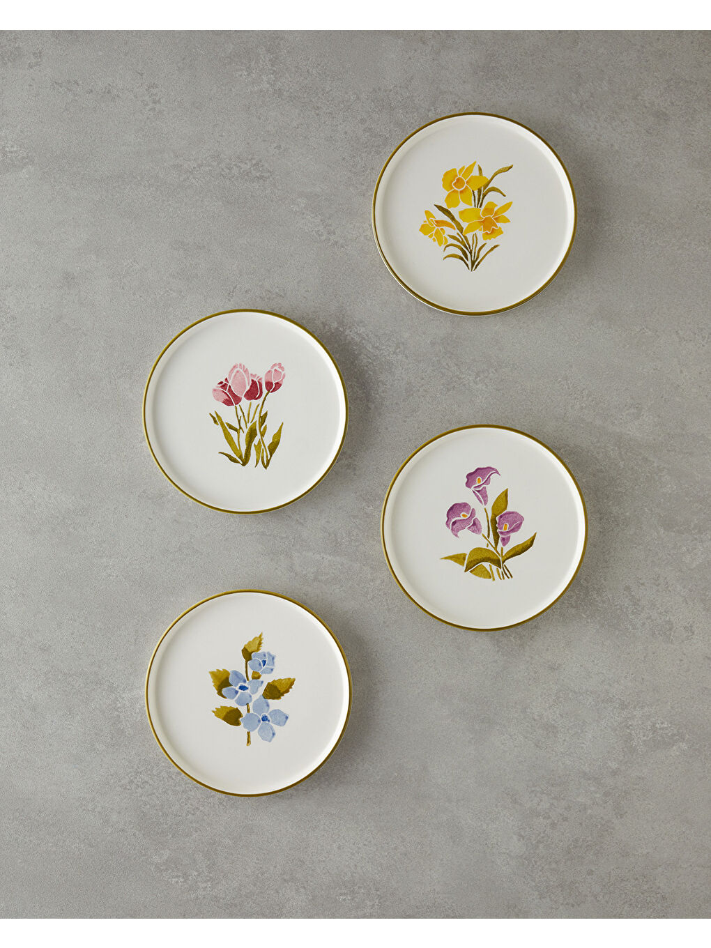 Beyaz Begonya Seramik 4'lü Pasta Tabağı 16 cm Renkli-1