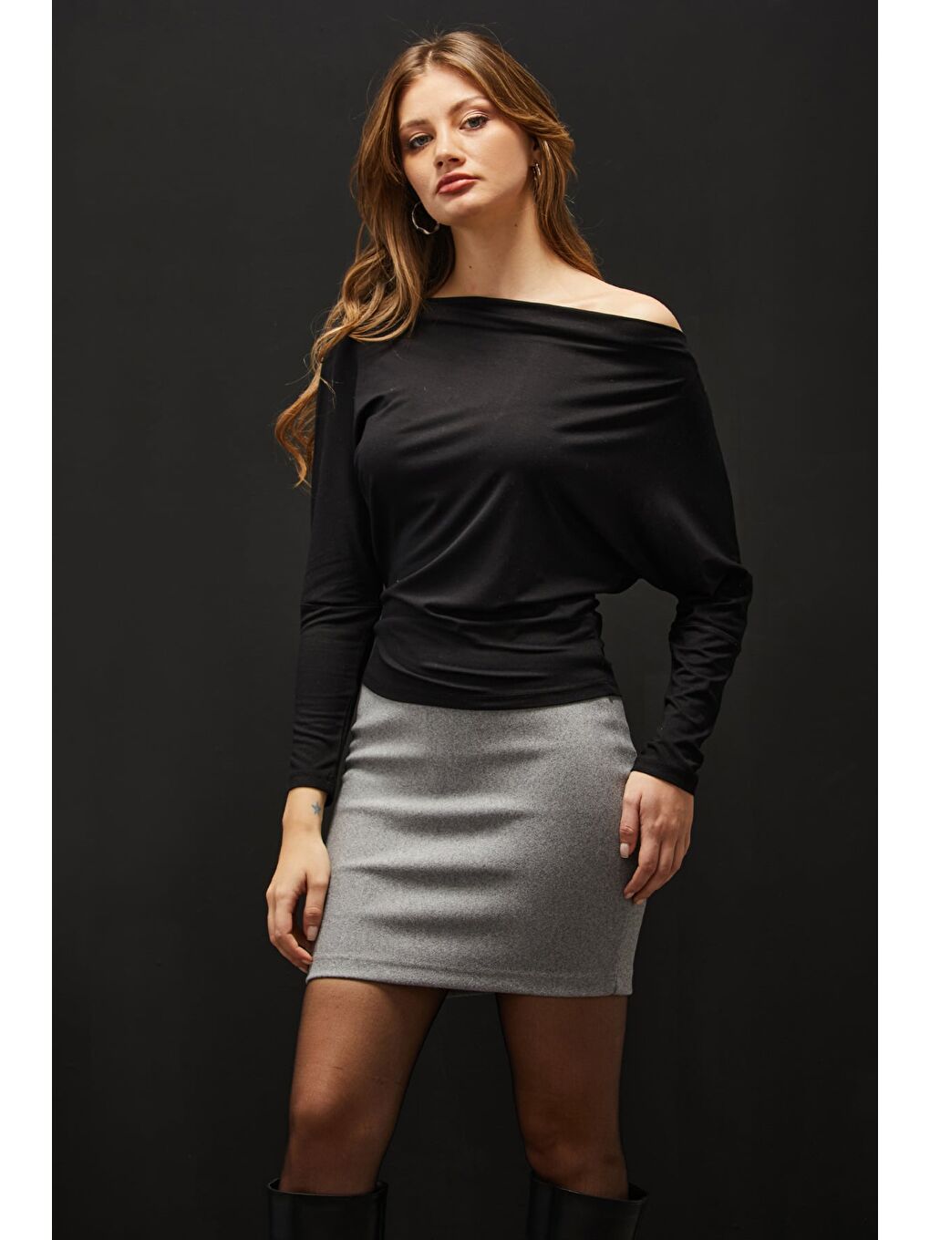 Gri Basic Kaşe Kalem Etek