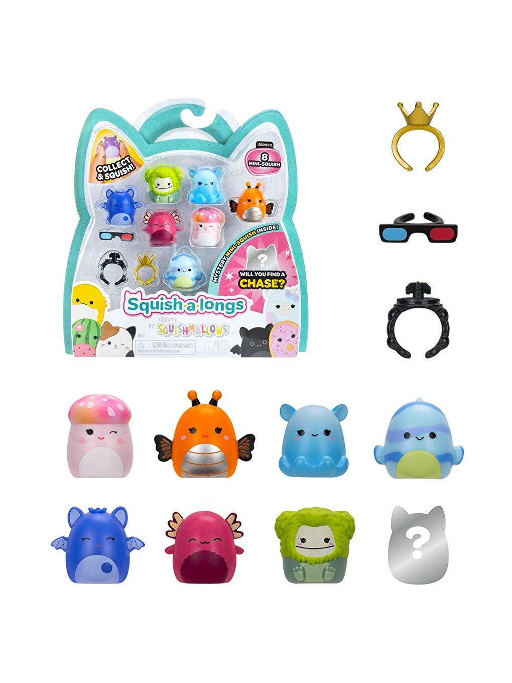 Squish-a-longs 8 Figür + Yüzük Set Seri 2 AL0025-1