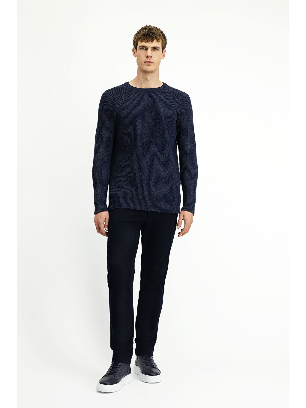 Lacivert Bisiklet Yaka Regular Fit Yünlü Triko Kazak-1