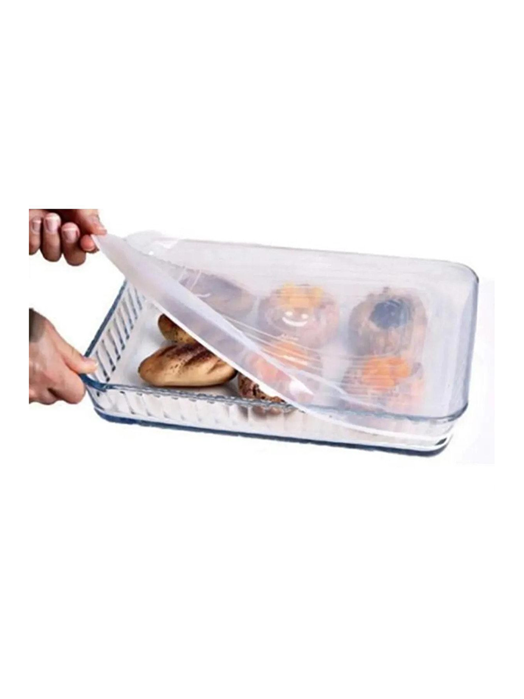 Beyaz Silikon Streç Cam Fırın Tepsi Kapağı 3'lü Seti-5