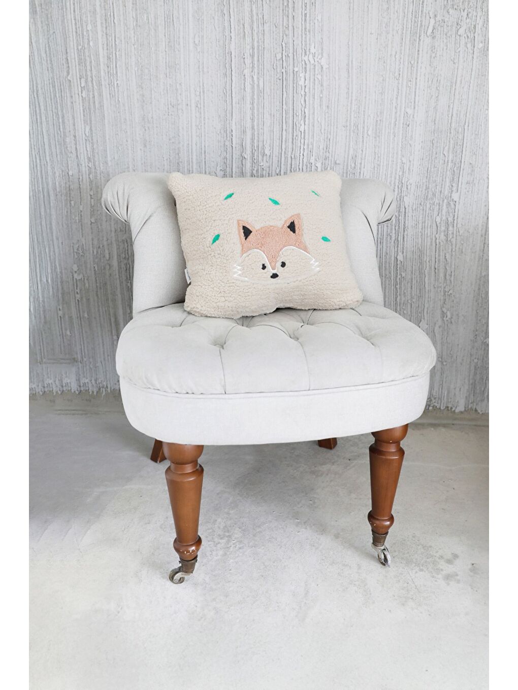 Bej Tilki Nakışlı Teddy Kırlent-1