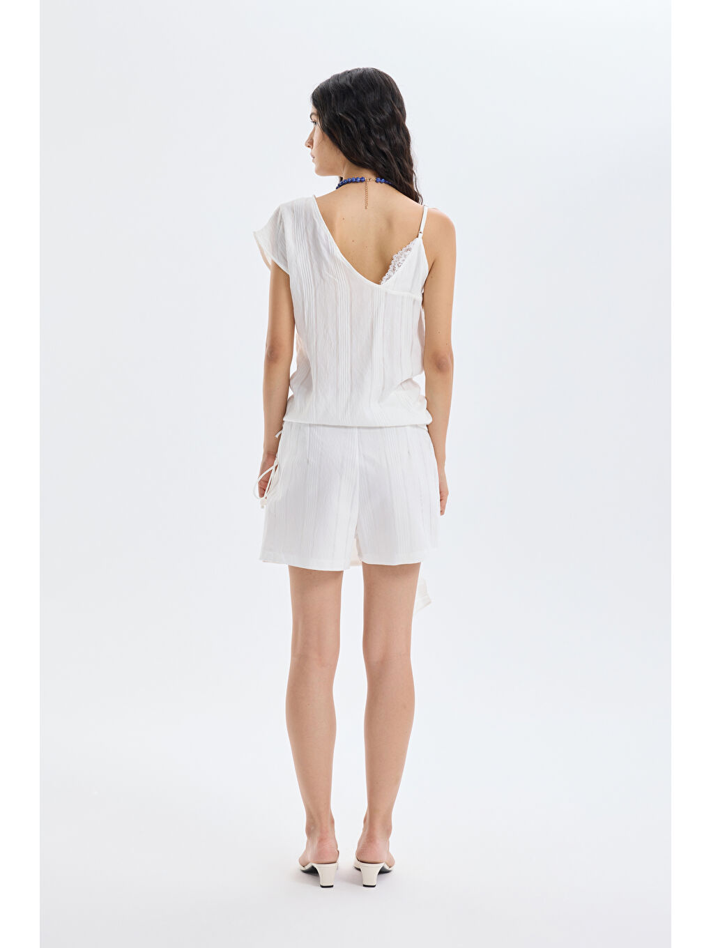 Dantel Detaylı İnce Çizgili Bluz Ekru-4