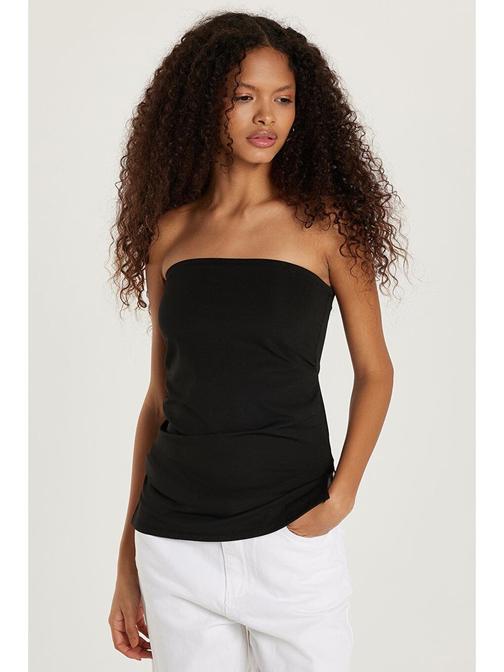 Kadın Slim Fit Dar Kesim Straplez Siyah Bluz-3