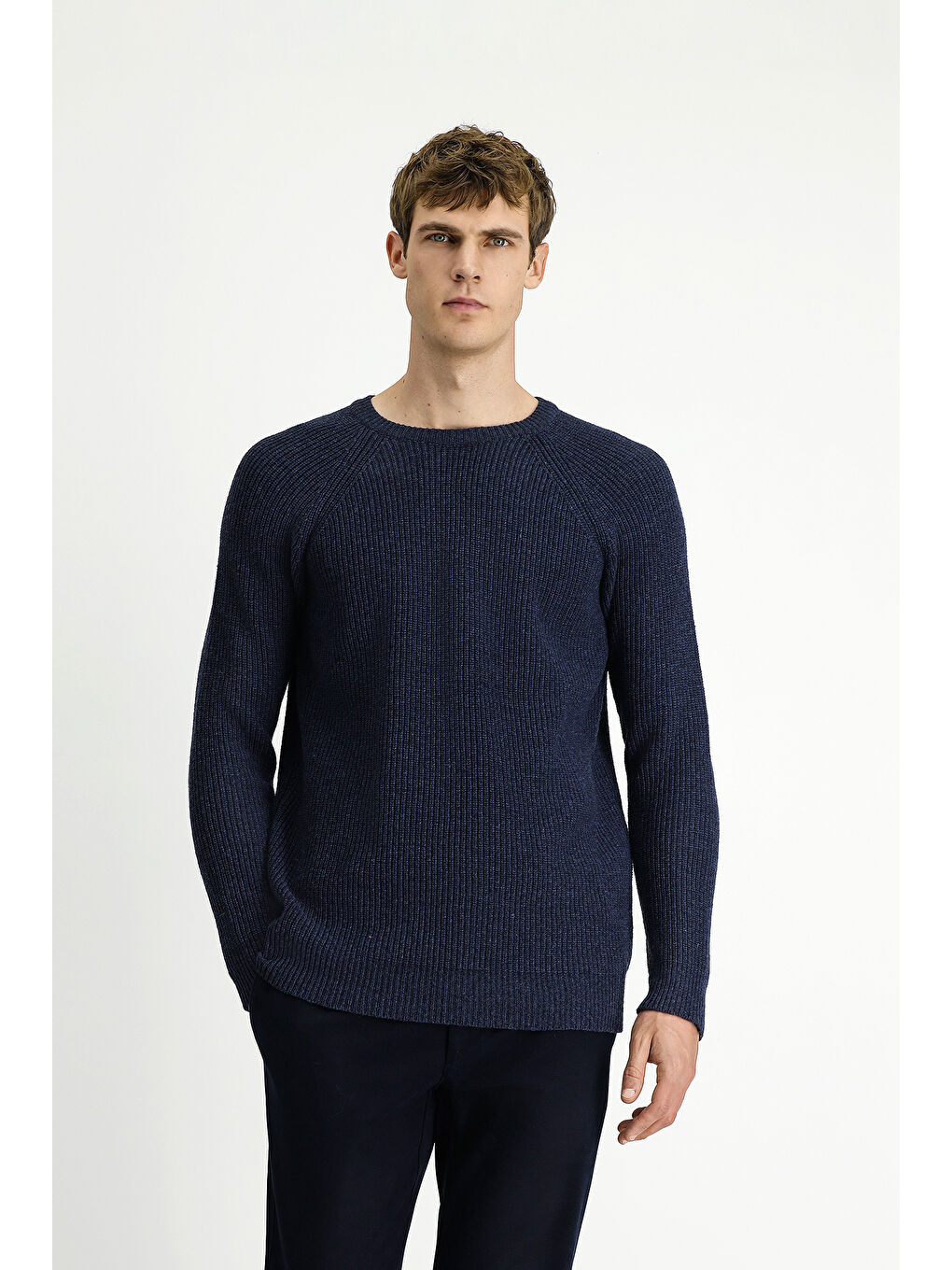 Lacivert Bisiklet Yaka Regular Fit Yünlü Triko Kazak-3
