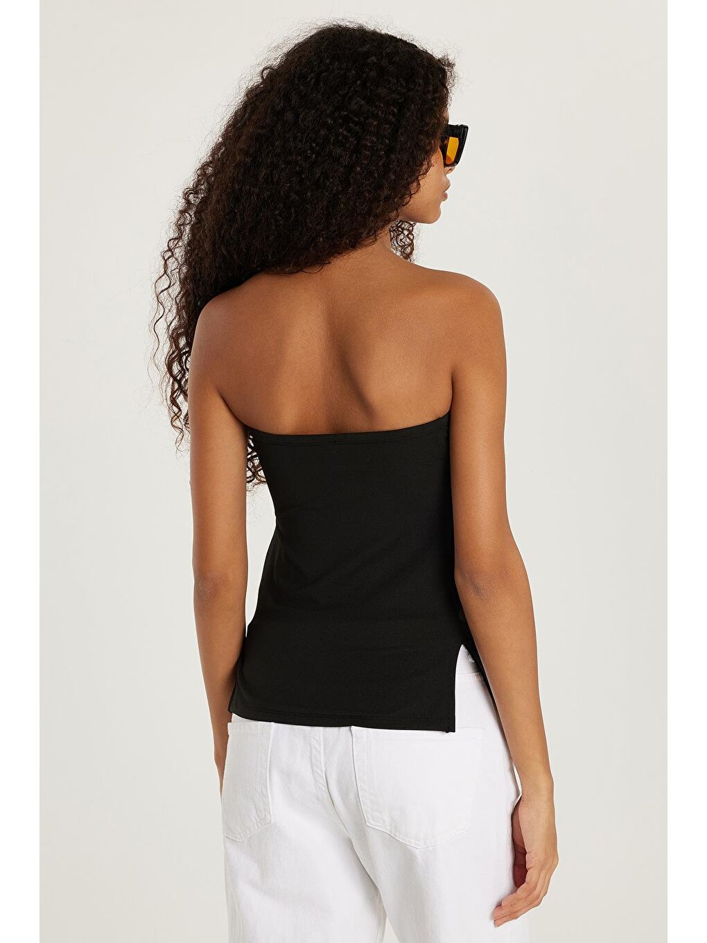 Kadın Slim Fit Dar Kesim Straplez Siyah Bluz-4