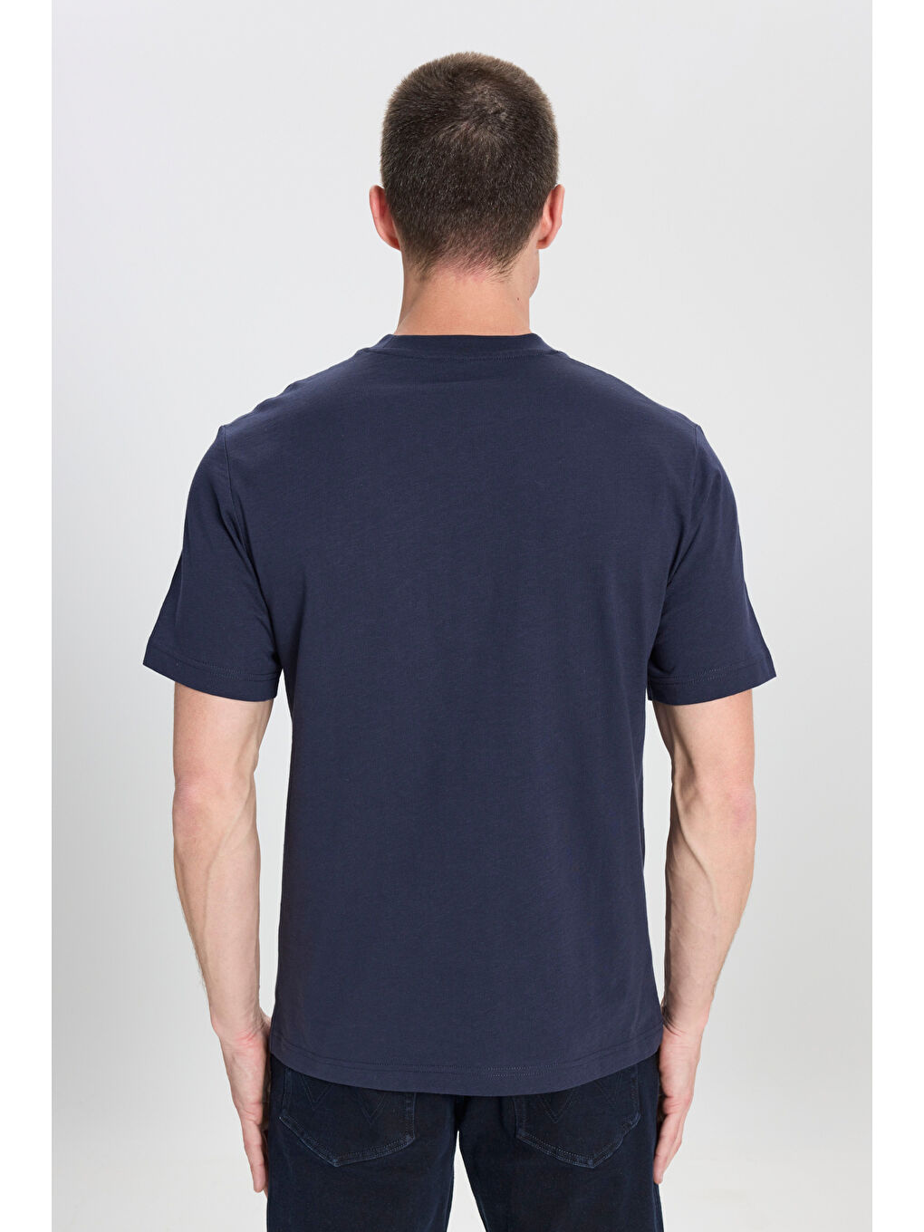 Regular Fit Normal Kesim Bisiklet Yaka %100 Pamuk Lacivert Tişört-4