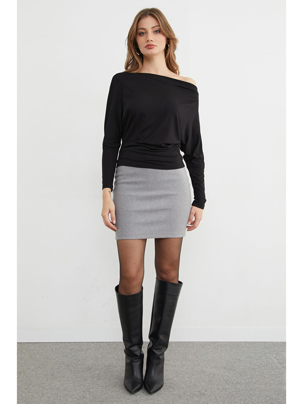 Gri Basic Kaşe Kalem Etek-4