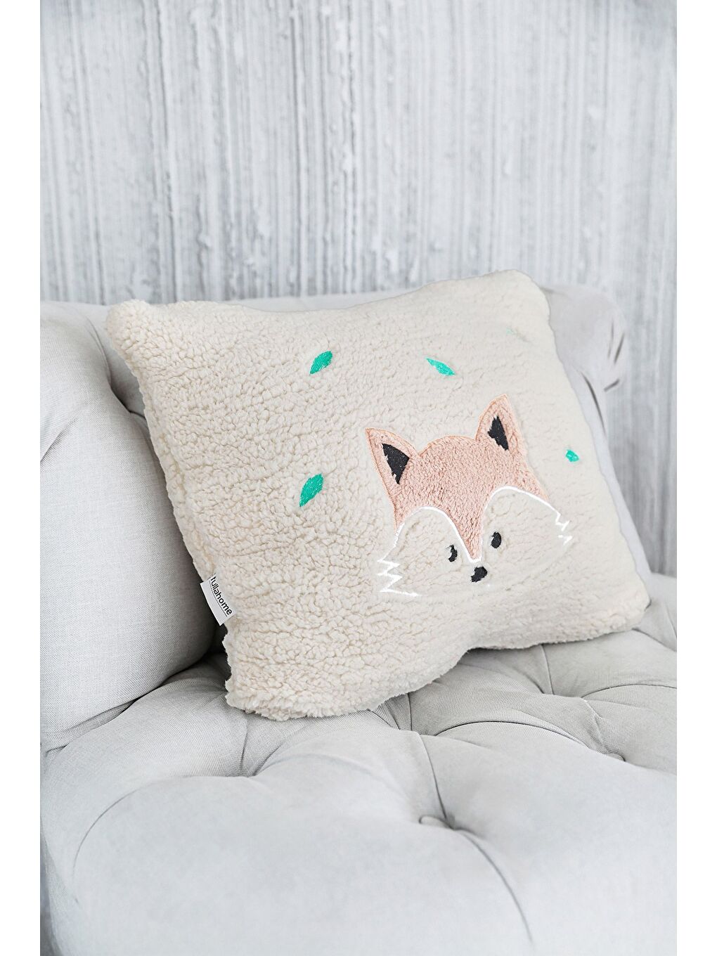 Bej Tilki Nakışlı Teddy Kırlent-2