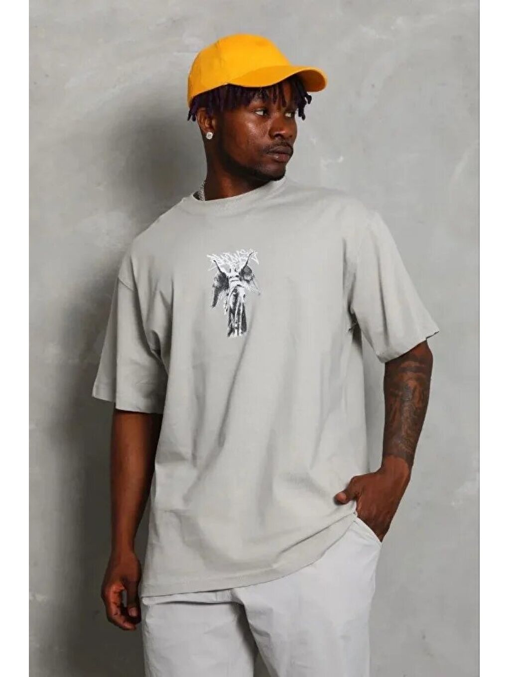 Gri Erkek Baskılı Tişört-2