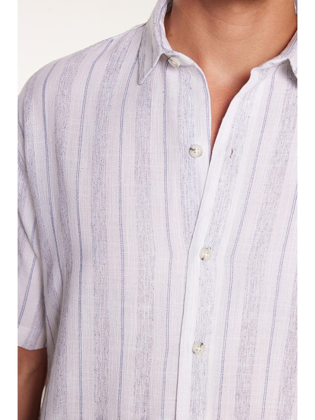 Karışık Relax Fit Oversıze Pamuklu Keten Efekt Çizgili Özel Tasarım Erkek Gömlek-2