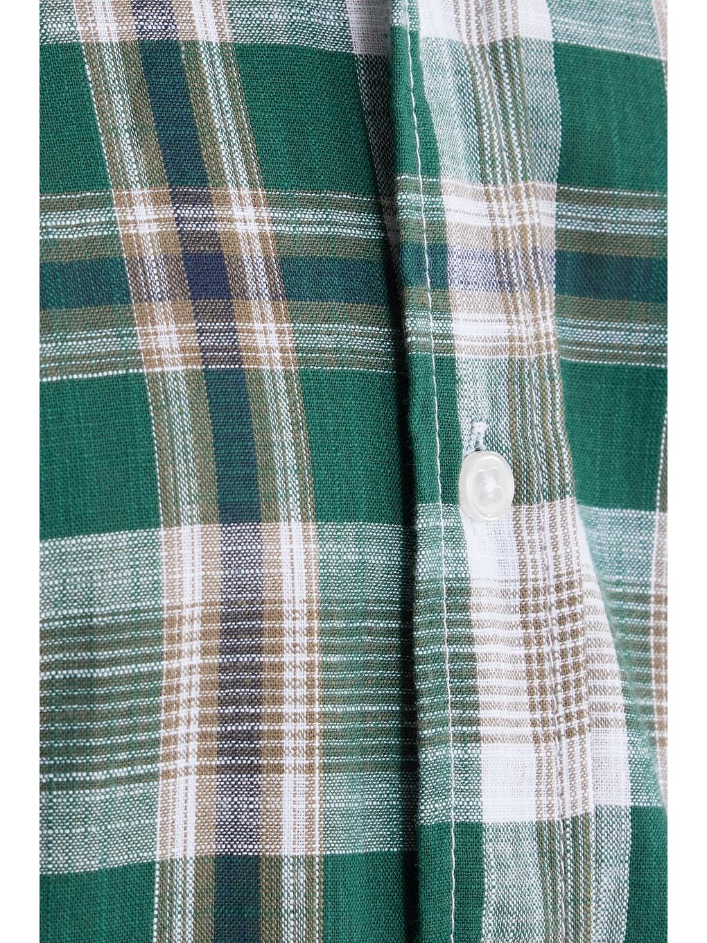 Karışık Erkek Regular Fit Klasik Kesim %100 Pamuk Keten Doku Cepli Kareli Kısa Kollu Düğmeli Yaka Gömlek-5