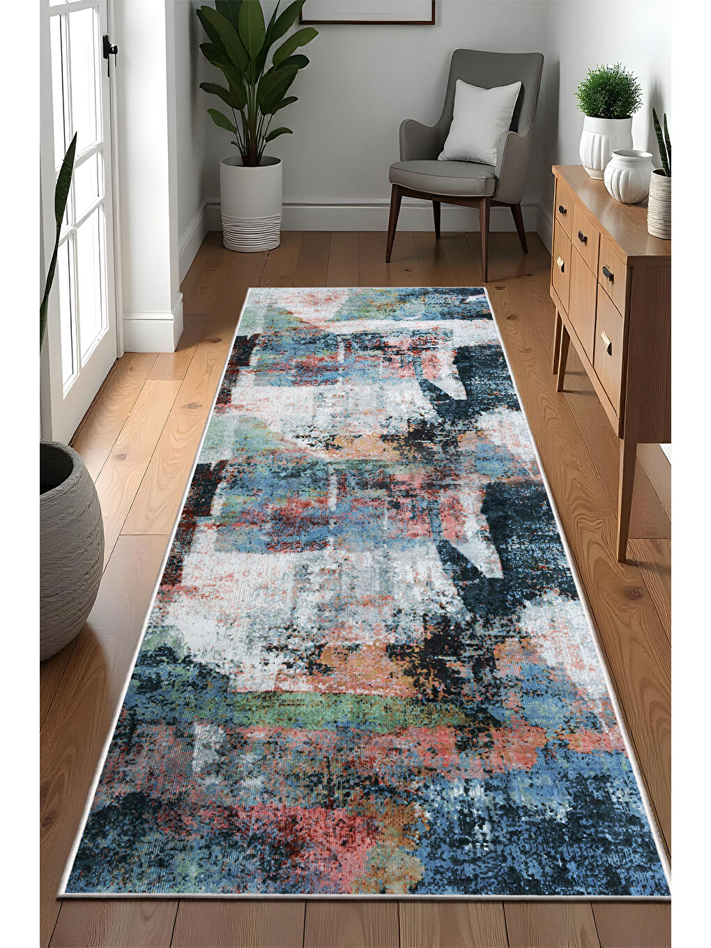 Bej Dekoratif Özel Tasarım Yıkanabilir İnce Kaymaz Tabanlı Modern Halı KECE FR33-4