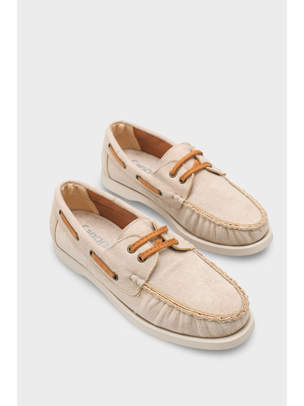 Bej Bria Bağcıklı Boncuklu Konfor Kadın Loafer Tekne Ayakkabısı-1