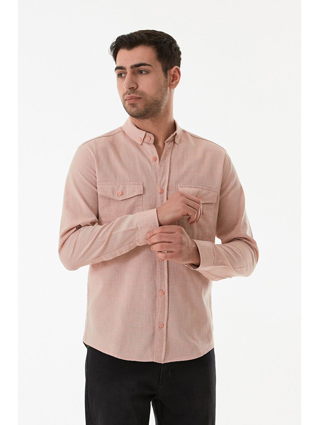 Pembe Çift Cepli Düğmeli Gömlek