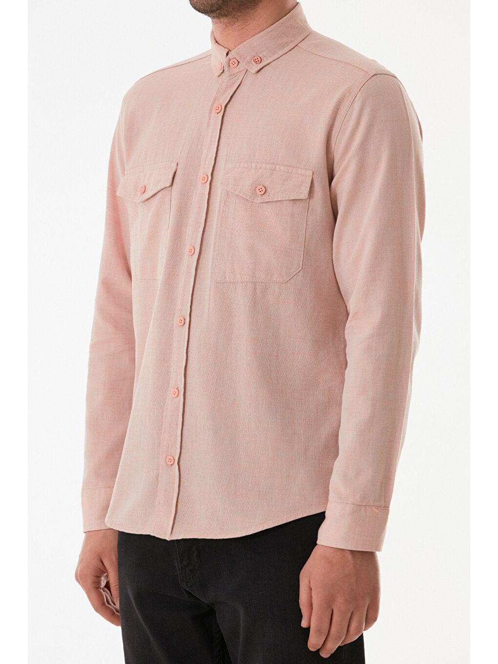 Pembe Çift Cepli Düğmeli Gömlek-4