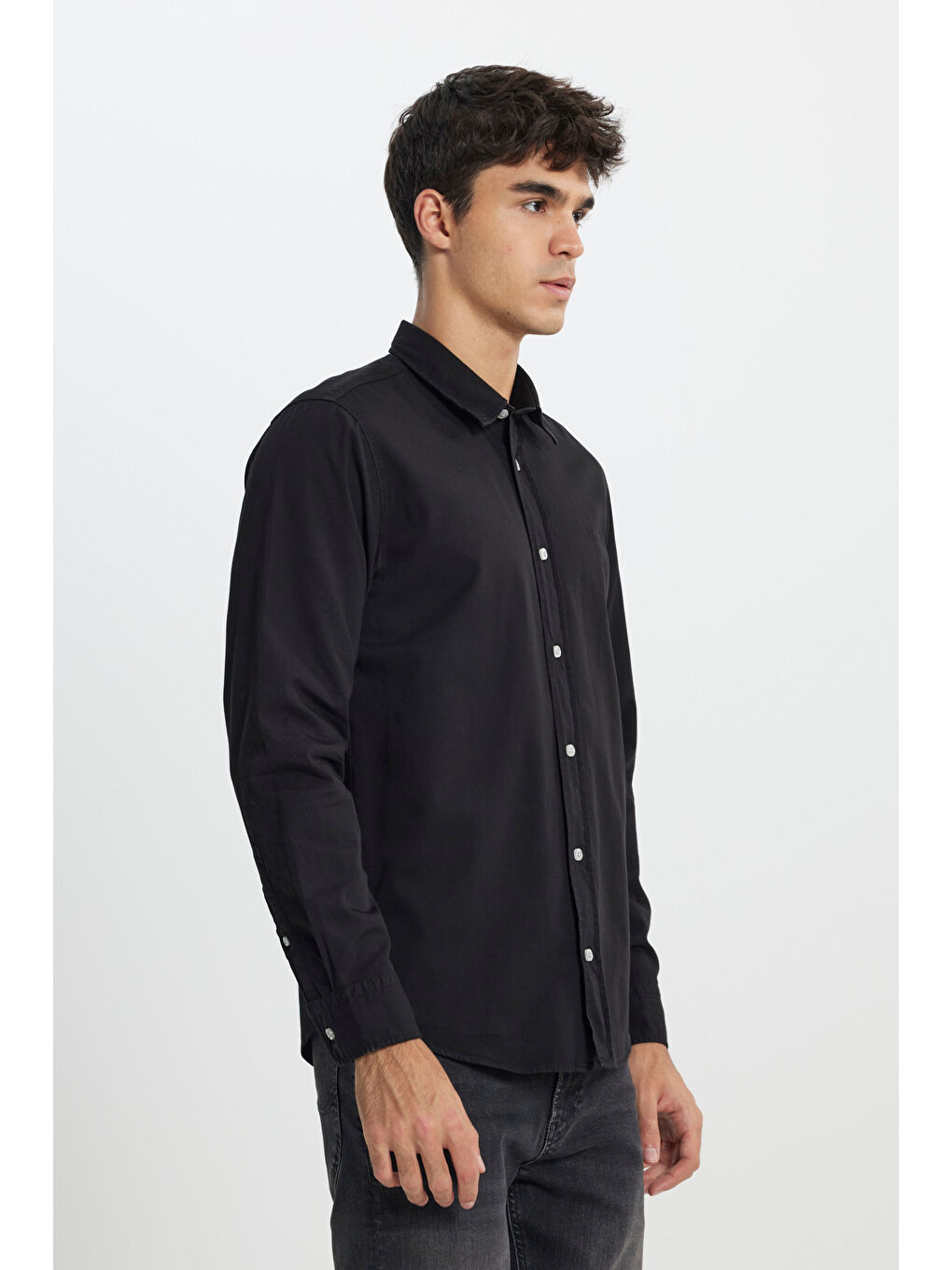 Regular Fit Normal Kesim %100 Pamuk Siyah Gömlek-2