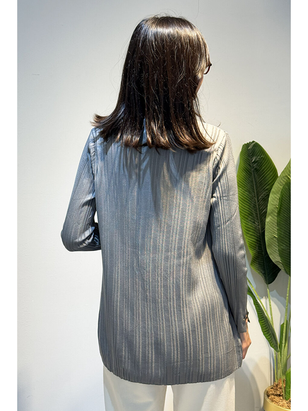 Aksesuar Detaylı Fitilli Triko Tunik 35041 Gri-3