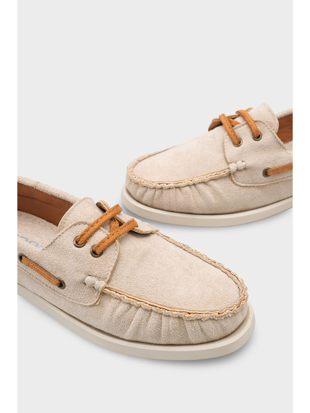 Bej Bria Bağcıklı Boncuklu Konfor Kadın Loafer Tekne Ayakkabısı-3