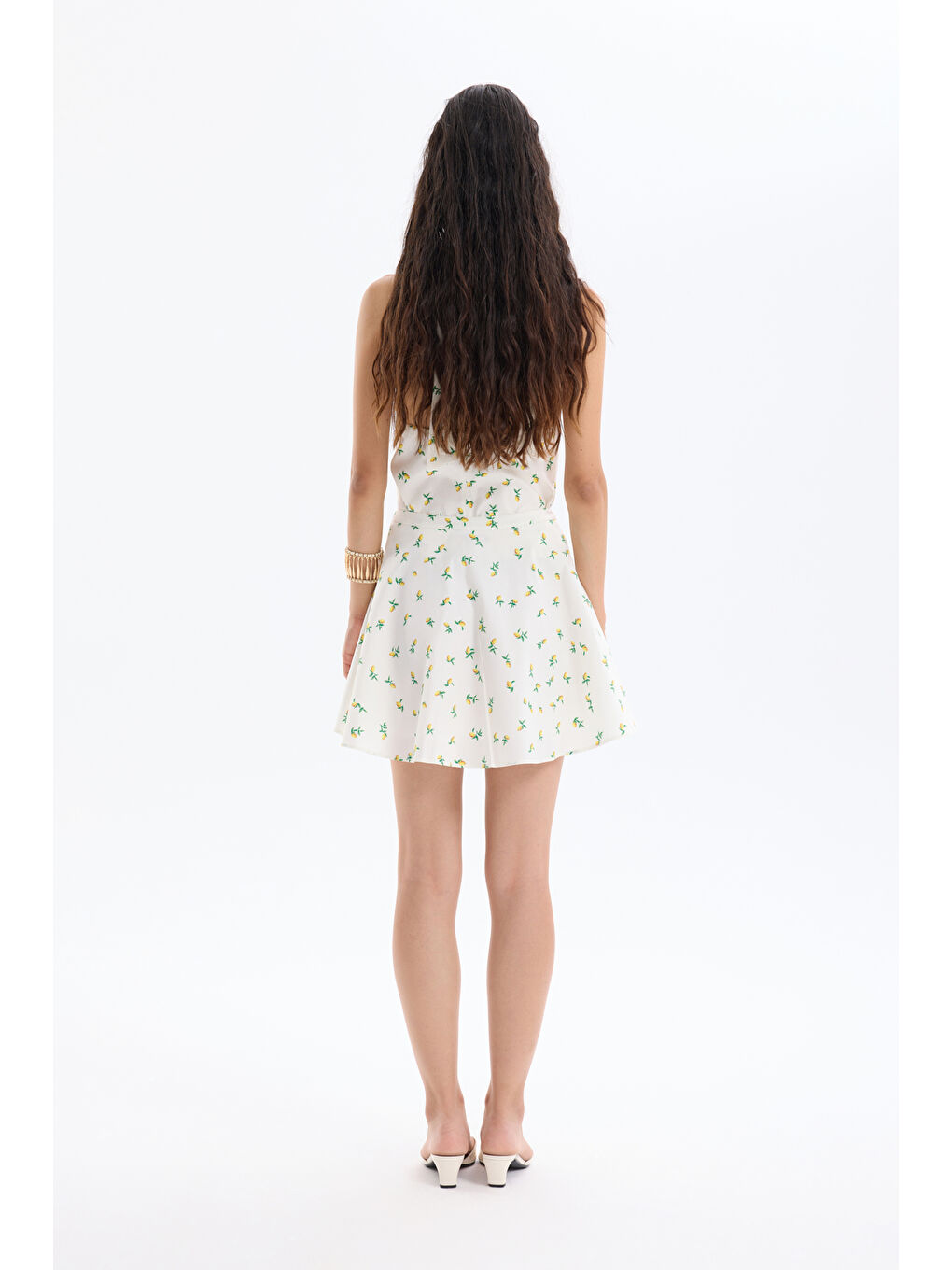 Limon Desenli Mini Etek Ekru-4