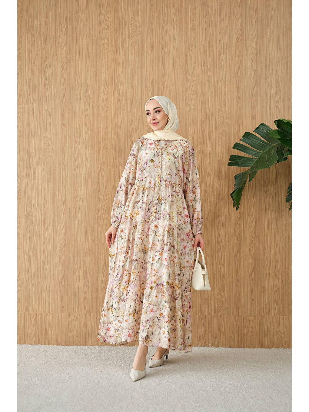 Kadın Soft Lale Desen Elbise Yeşil