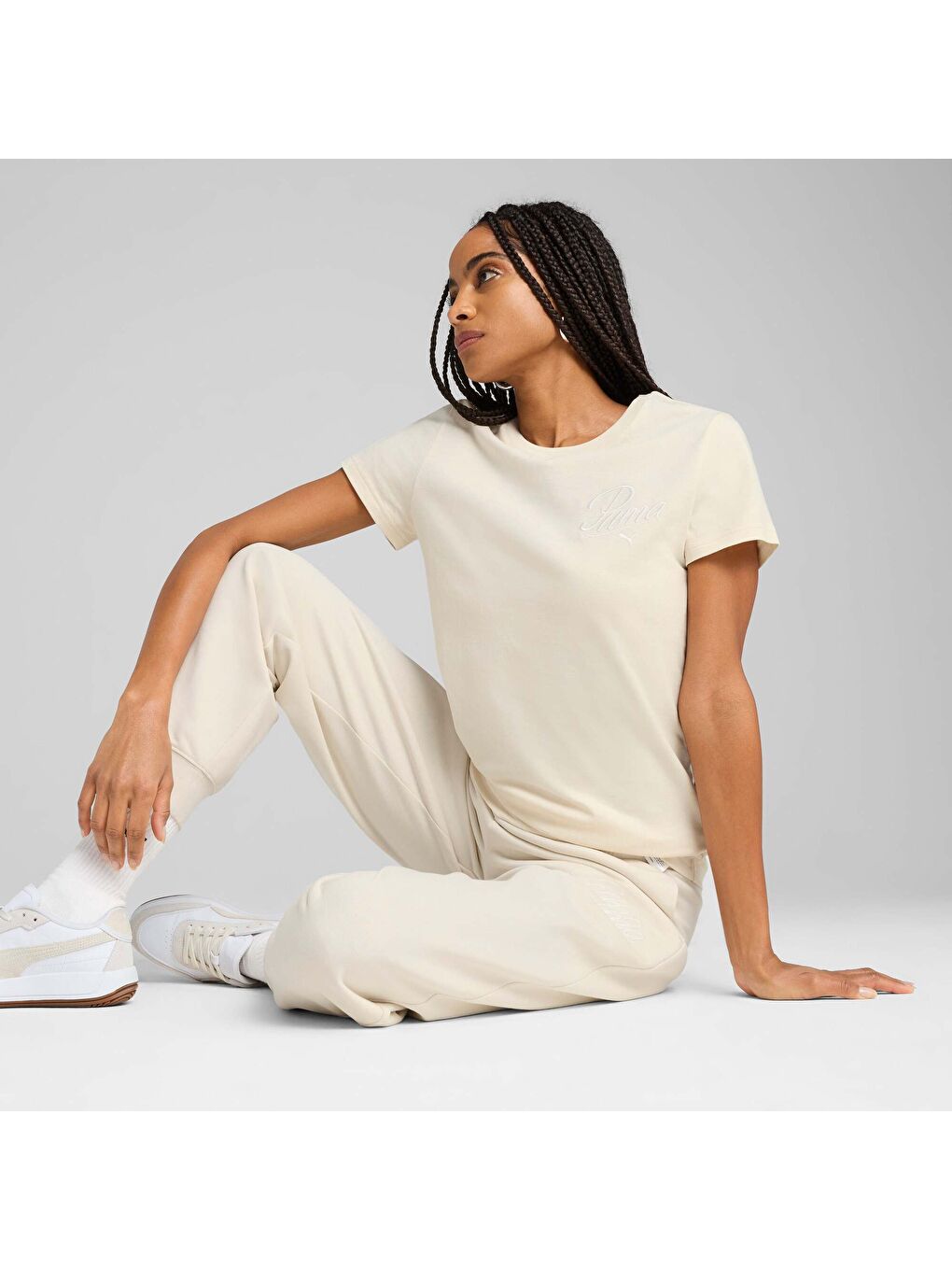 Beyaz Kadın ESS SCRIPT Antrenman Tişörtü-4