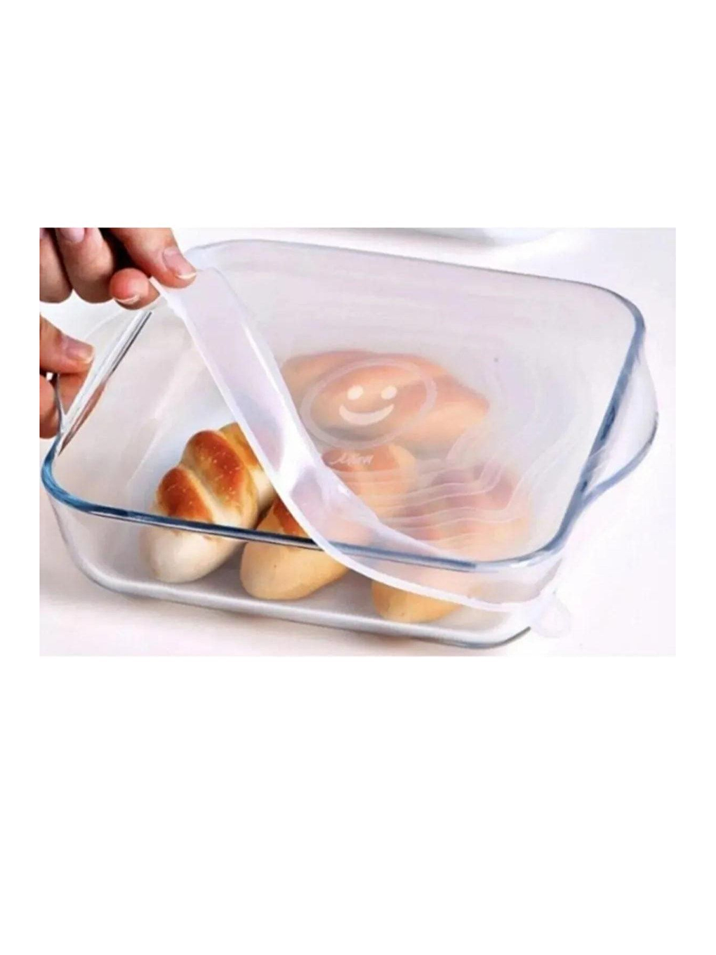 Beyaz Silikon Streç Cam Fırın Tepsi Kapağı 3'lü Seti-7