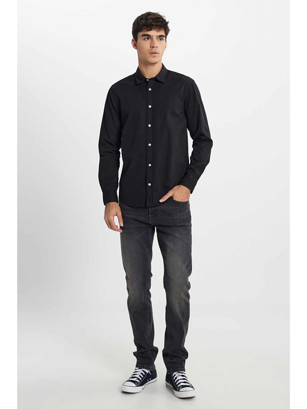 Regular Fit Normal Kesim %100 Pamuk Siyah Gömlek-4