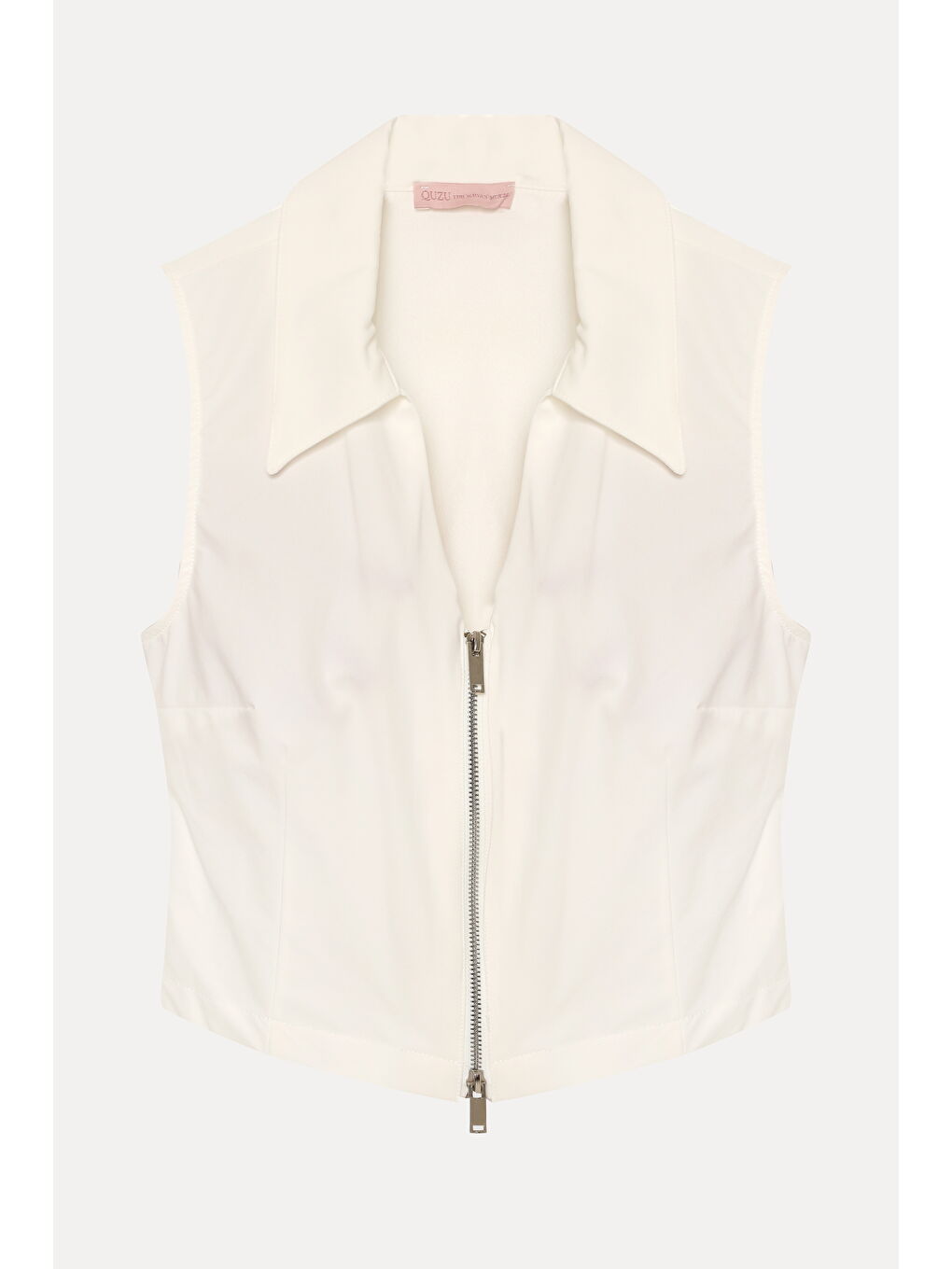 Fermuarlı Kolsuz Bluz Ekru-1