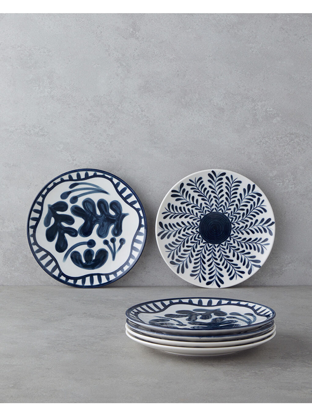 Via Porselen 6'lı Pasta Tabağı 21 cm Beyaz - Lacivert