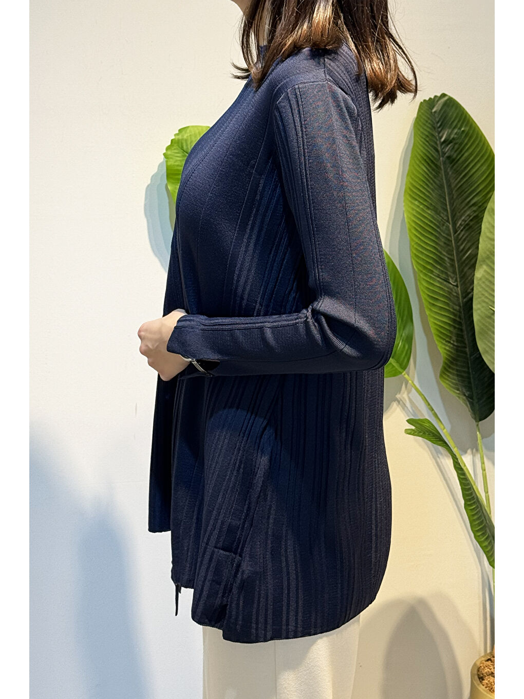 Aksesuar Detaylı Fitilli Triko Tunik 35041 Lacivert-2