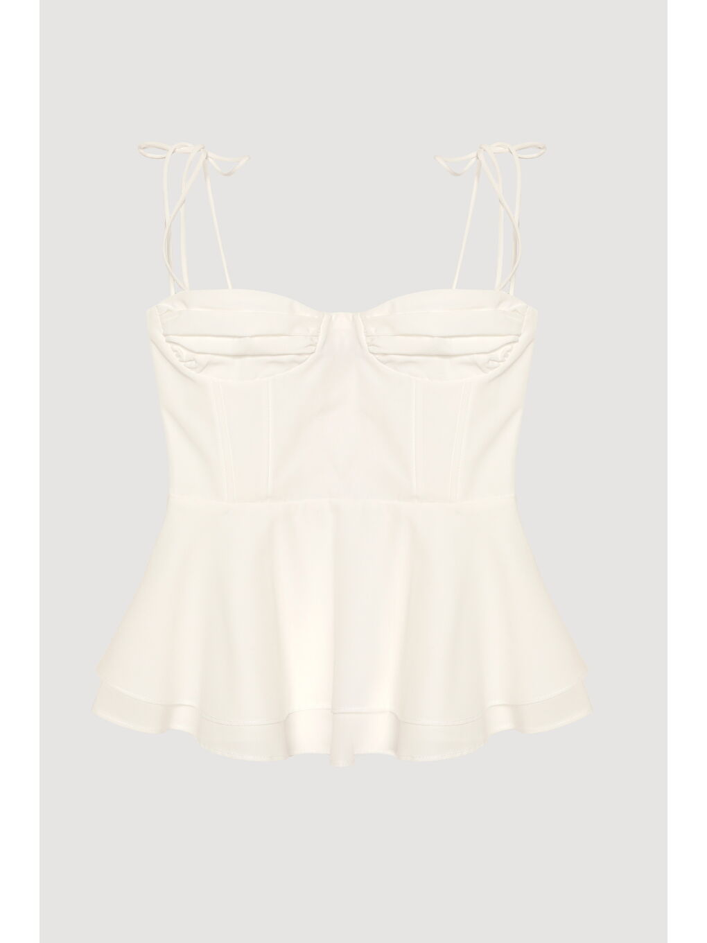 Balenli Bağlama İp Askılı Bluz Ekru-1