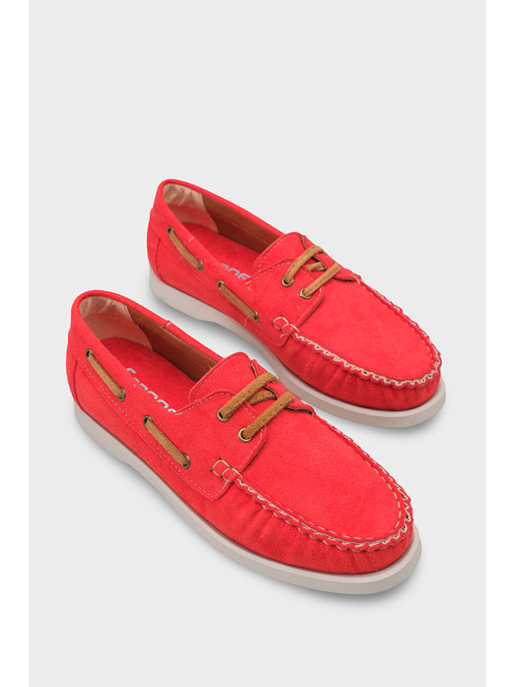 Kırmızı Bria Bağcıklı Boncuklu Konfor Kadın Loafer Tekne Ayakkabısı-1