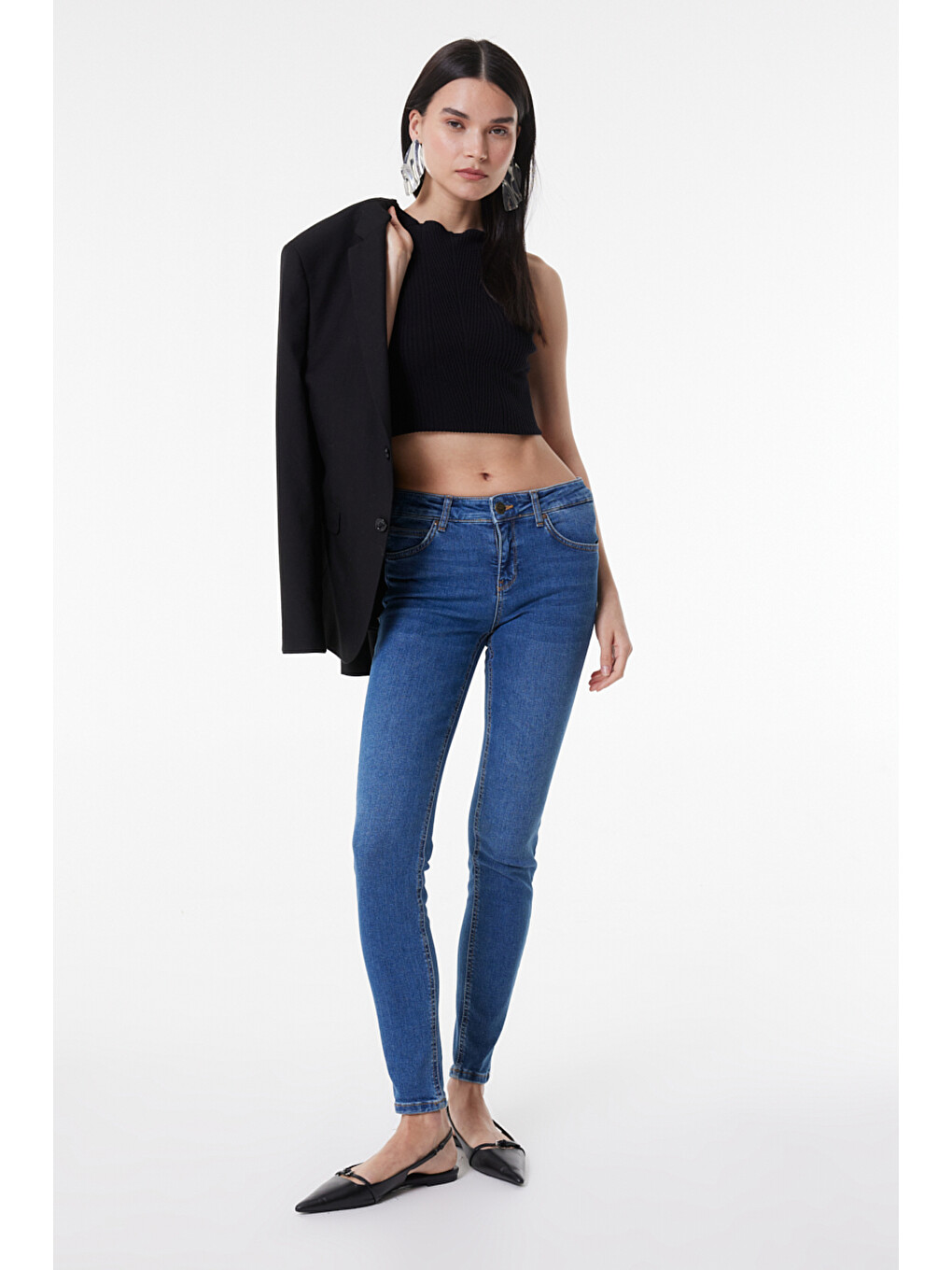 Bej Skinny Fit Dar Kesim Normal Bel Açık Mavi Scarlett Esnek Jean Denim Jean Pantolon-1