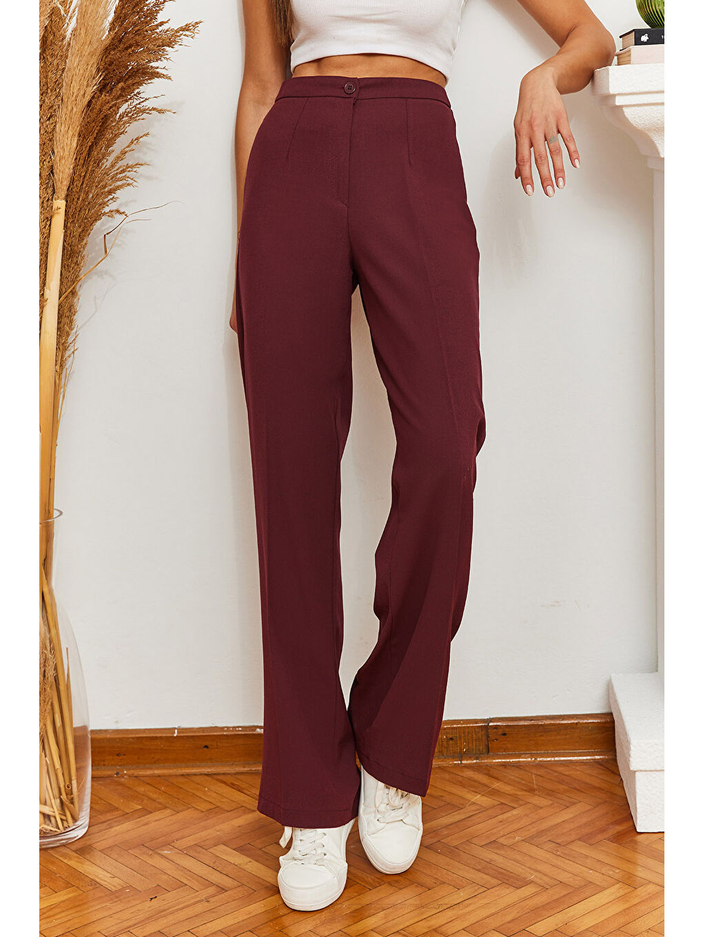 Bordo Kadın Palazzo Kumaş Pantolon