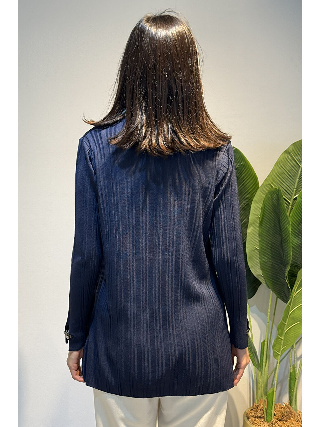 Aksesuar Detaylı Fitilli Triko Tunik 35041 Lacivert-3