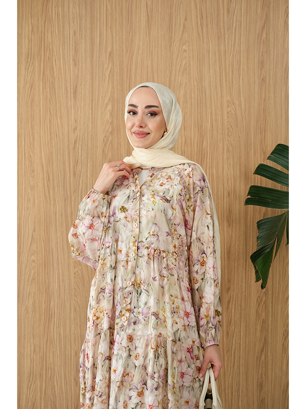 Kadın Soft Lale Desen Elbise Yeşil-2