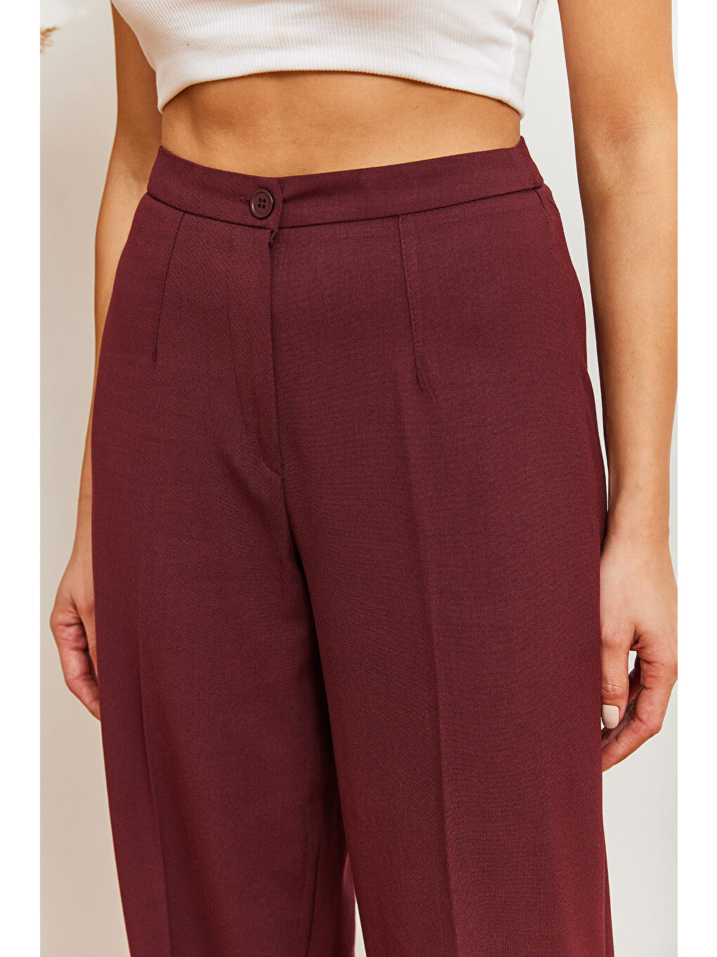 Bordo Kadın Palazzo Kumaş Pantolon-1