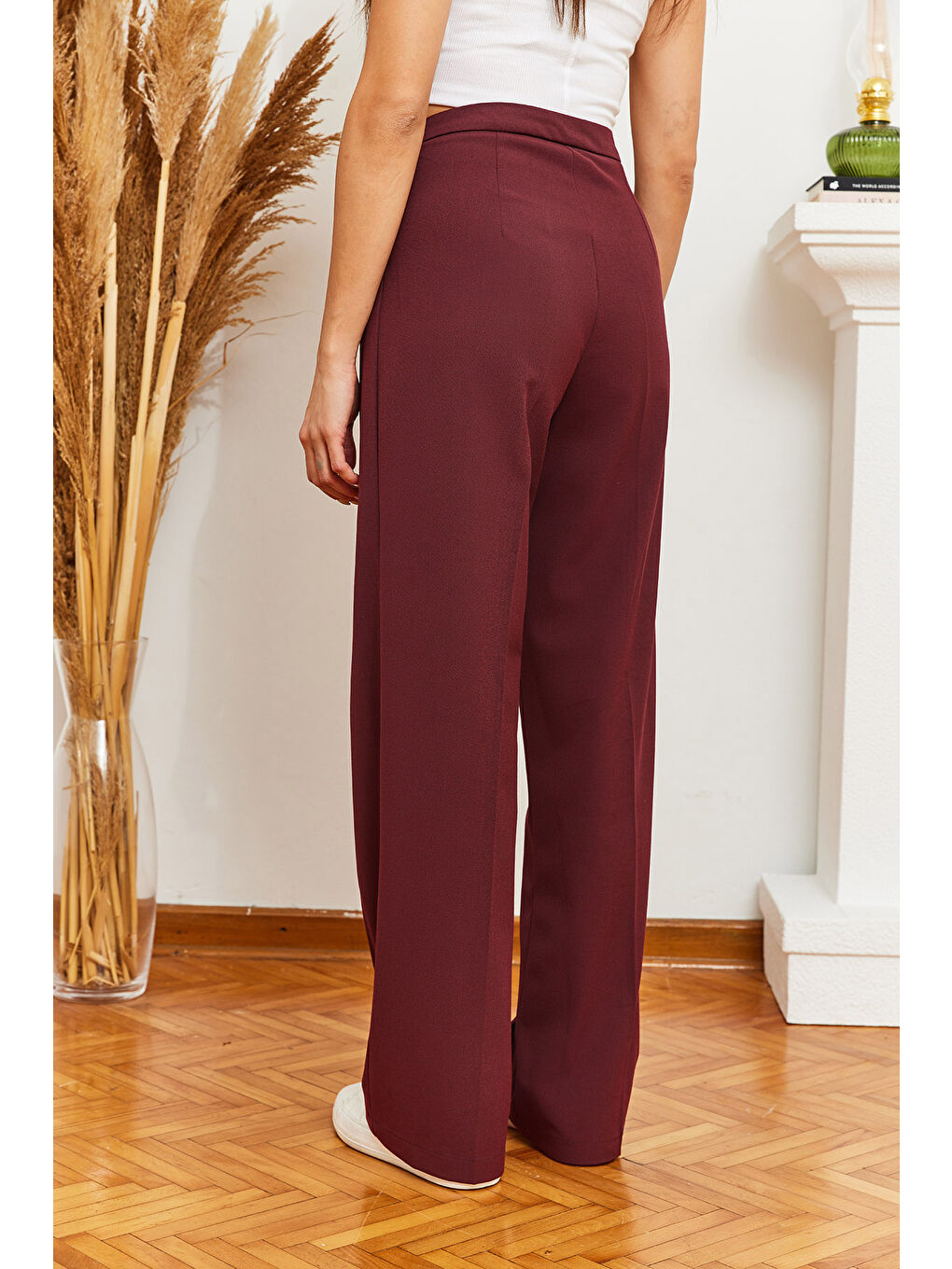 Bordo Kadın Palazzo Kumaş Pantolon-2