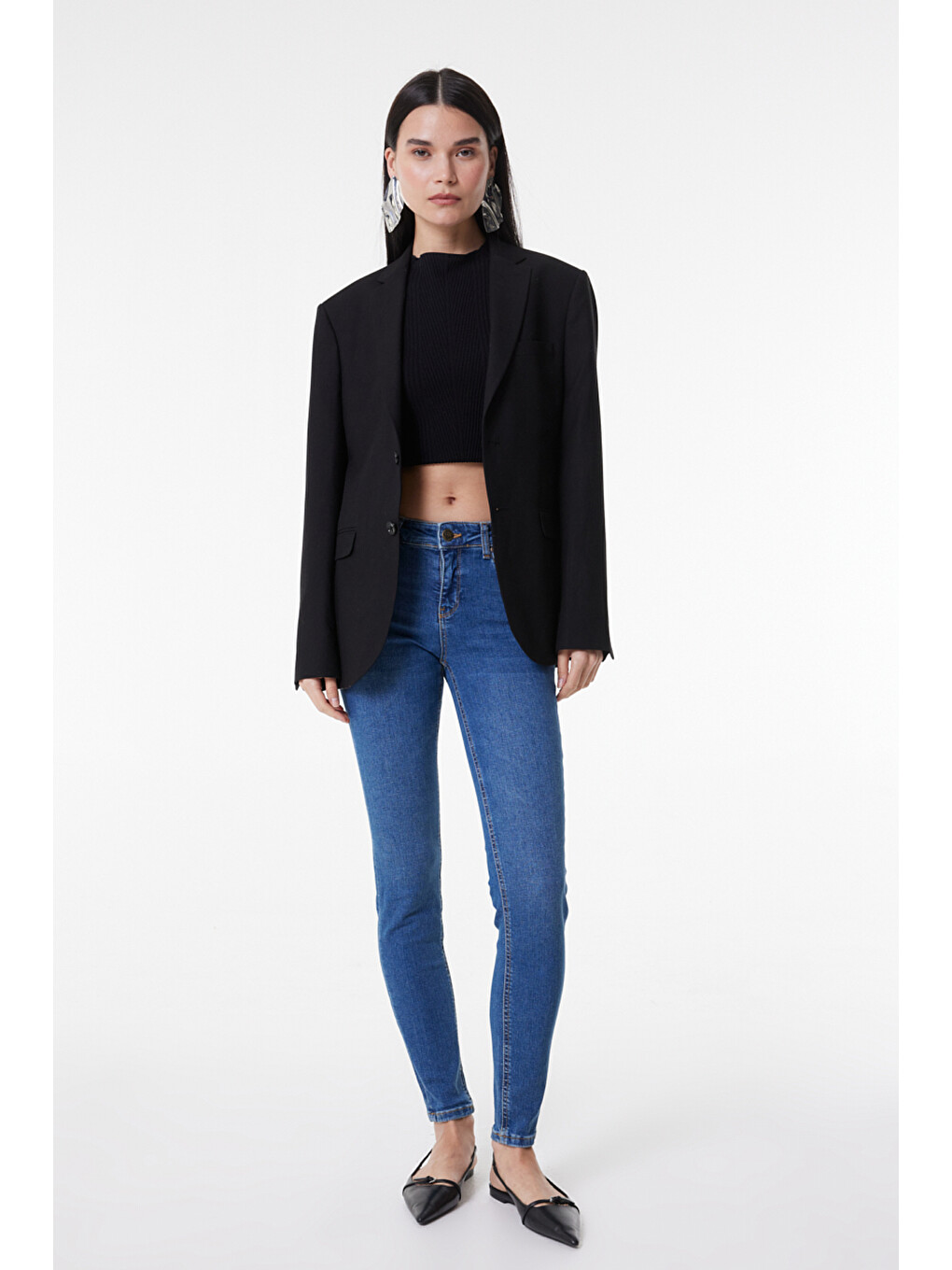 Bej Skinny Fit Dar Kesim Normal Bel Açık Mavi Scarlett Esnek Jean Denim Jean Pantolon-2