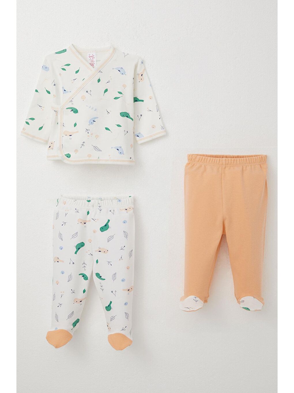 Kız Bebek Hastane Çıkışı 3 Lü Bahar Temalı Sevimli Minik Serçe Desenli Ekru (4 Ay)