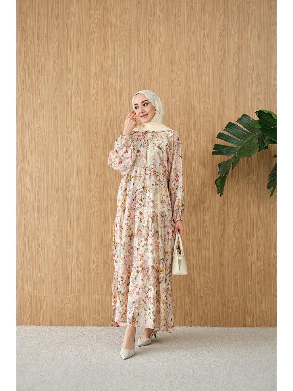 Kadın Soft Lale Desen Elbise Yeşil-3