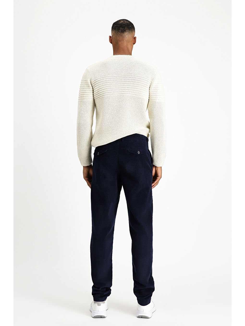 Lacivert Relaxed Fit Rahat Kesim Elastanlı Pileli Kadife Pantolon-3