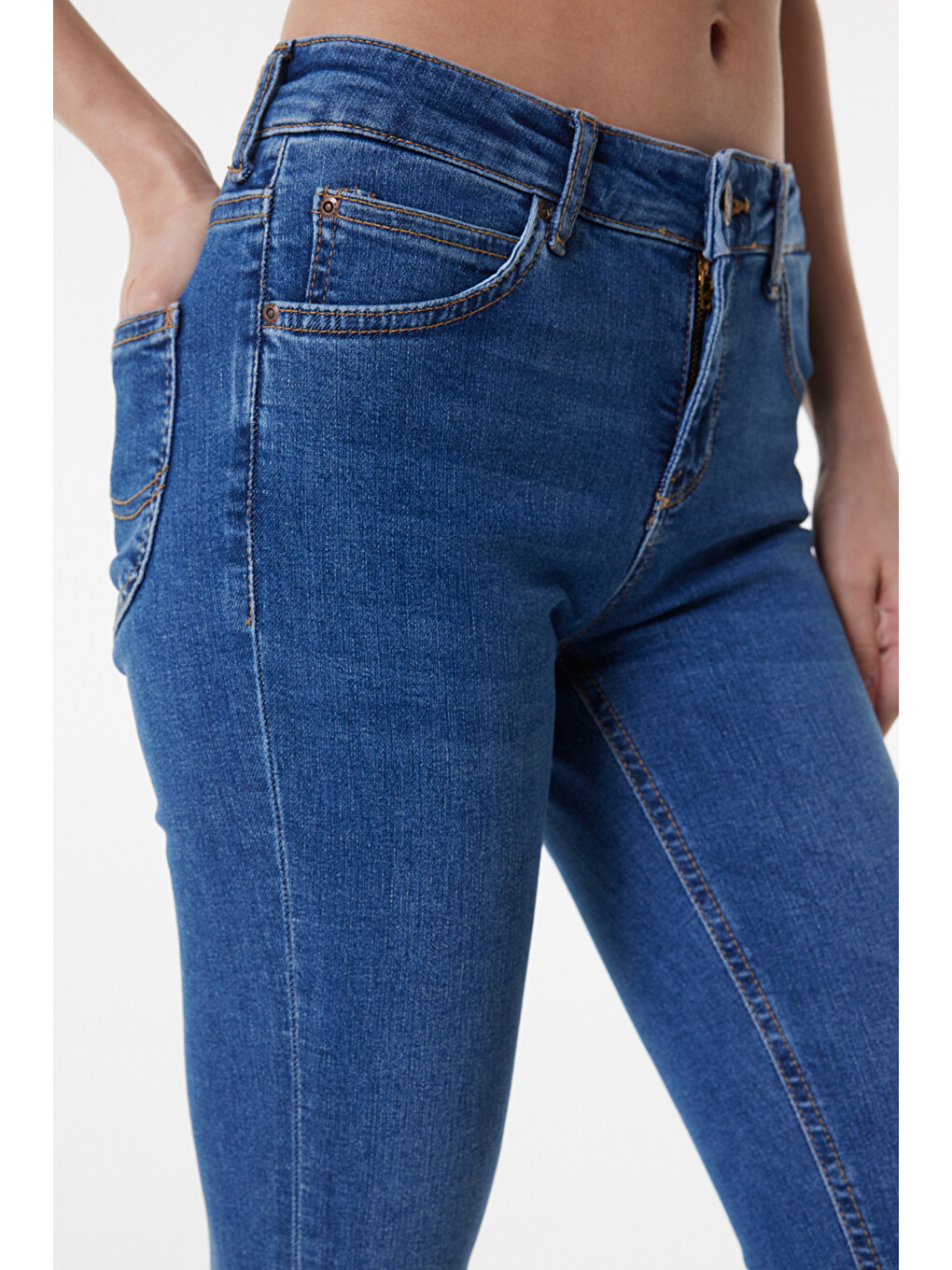 Bej Skinny Fit Dar Kesim Normal Bel Açık Mavi Scarlett Esnek Jean Denim Jean Pantolon-3