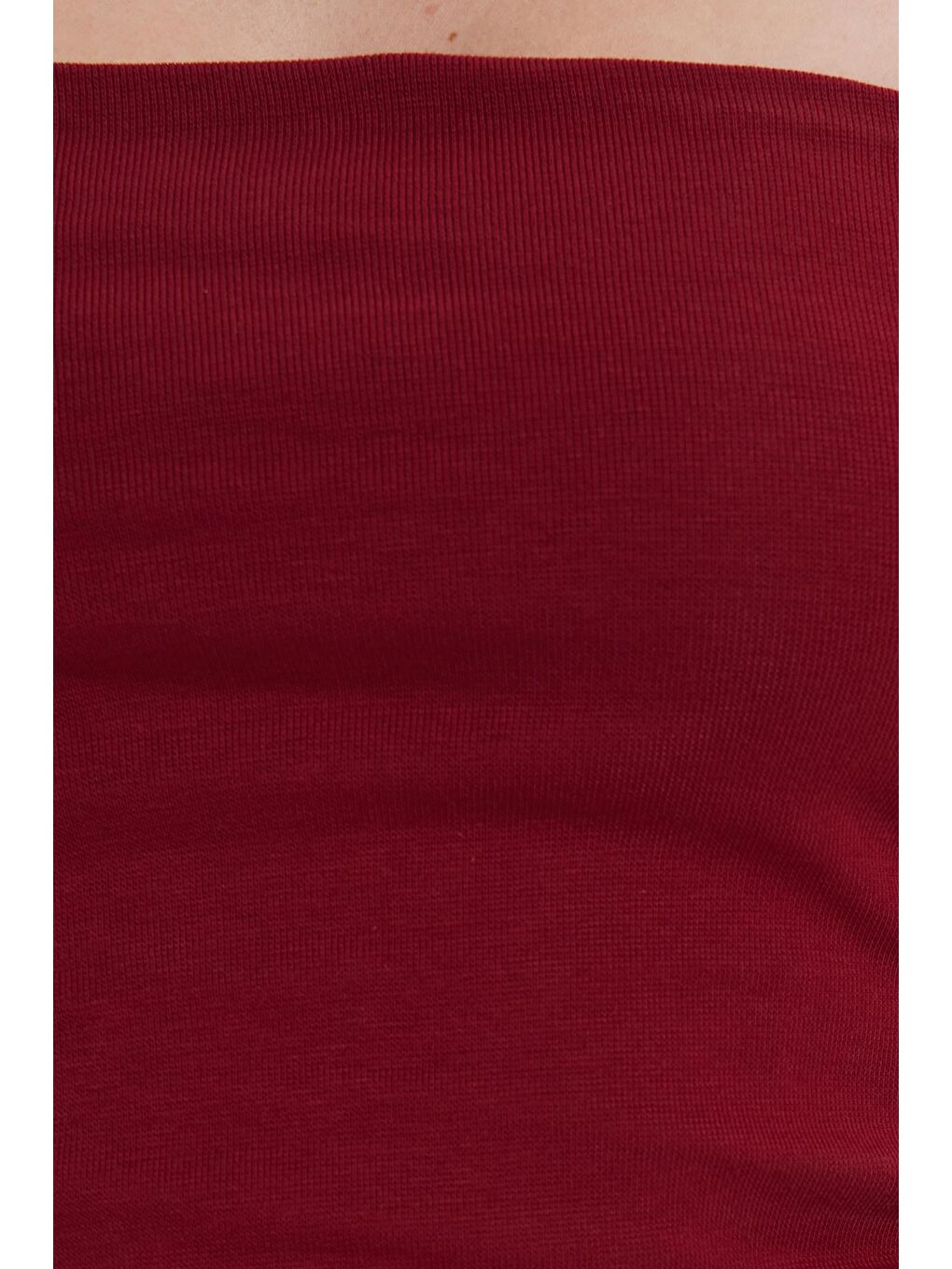 Kadın Slim Fit Dar Kesim Pamuklu Straplez Bordo  Bluz-3