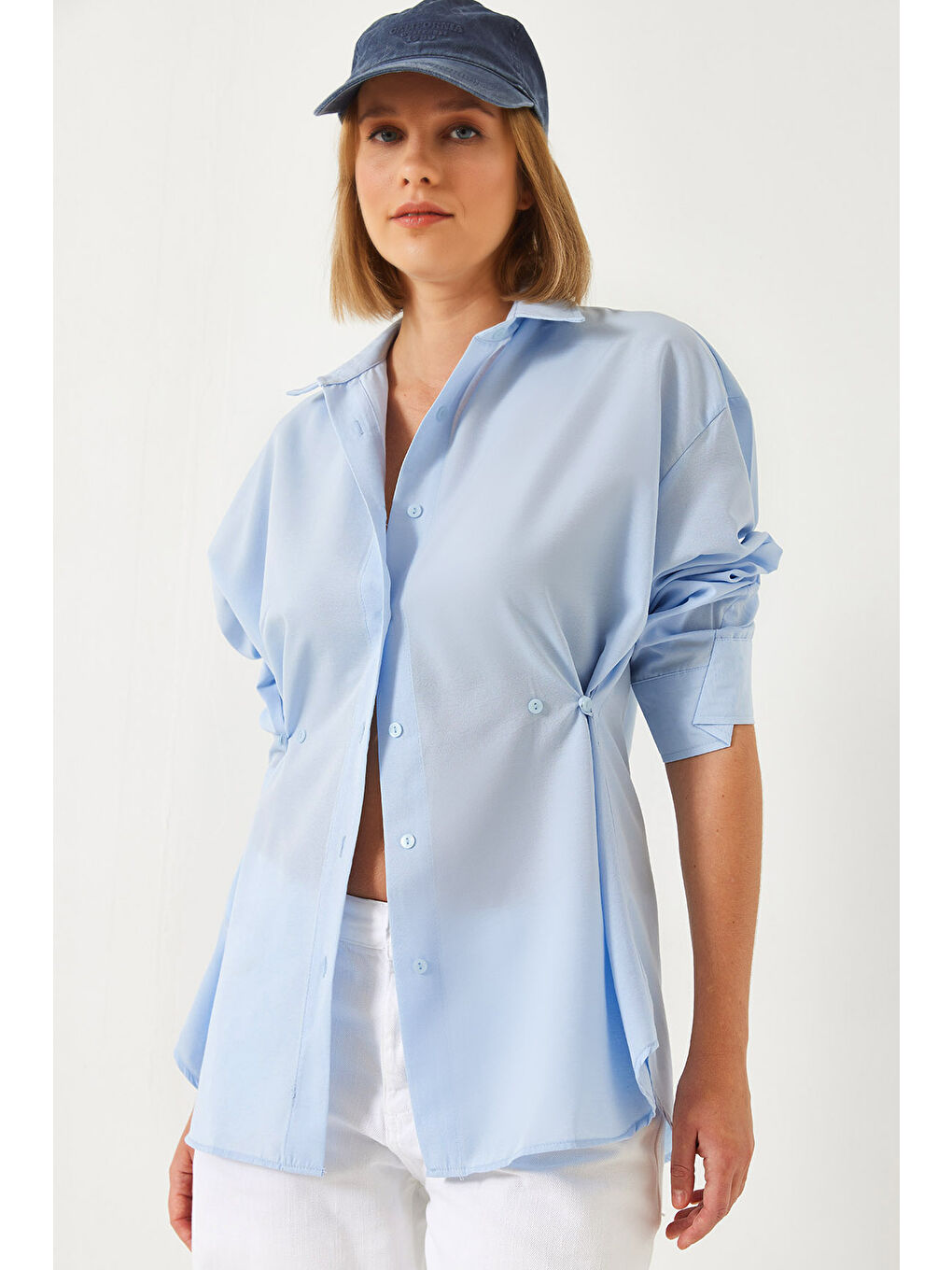 Mavi Kadın Düğme Detaylı Basic Gömlek G