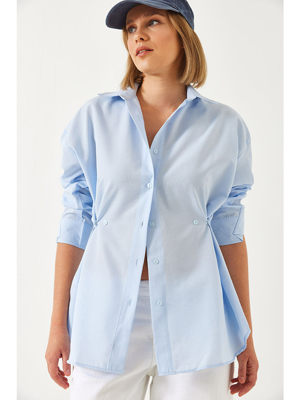 Mavi Kadın Düğme Detaylı Basic Gömlek G-1