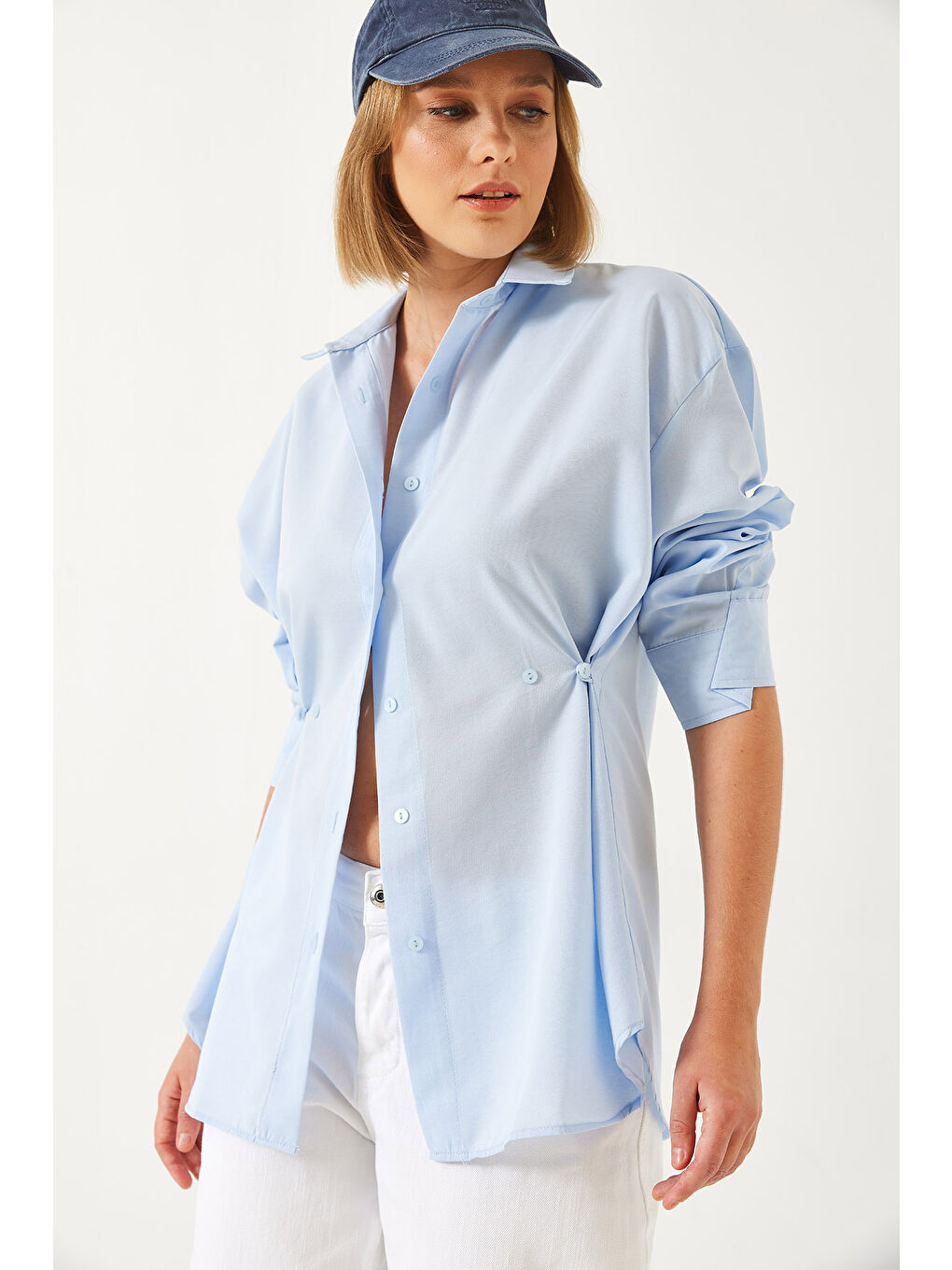 Mavi Kadın Düğme Detaylı Basic Gömlek G-2