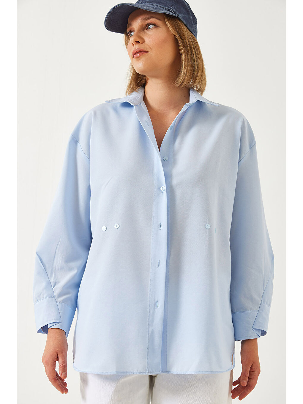 Mavi Kadın Düğme Detaylı Basic Gömlek G-5