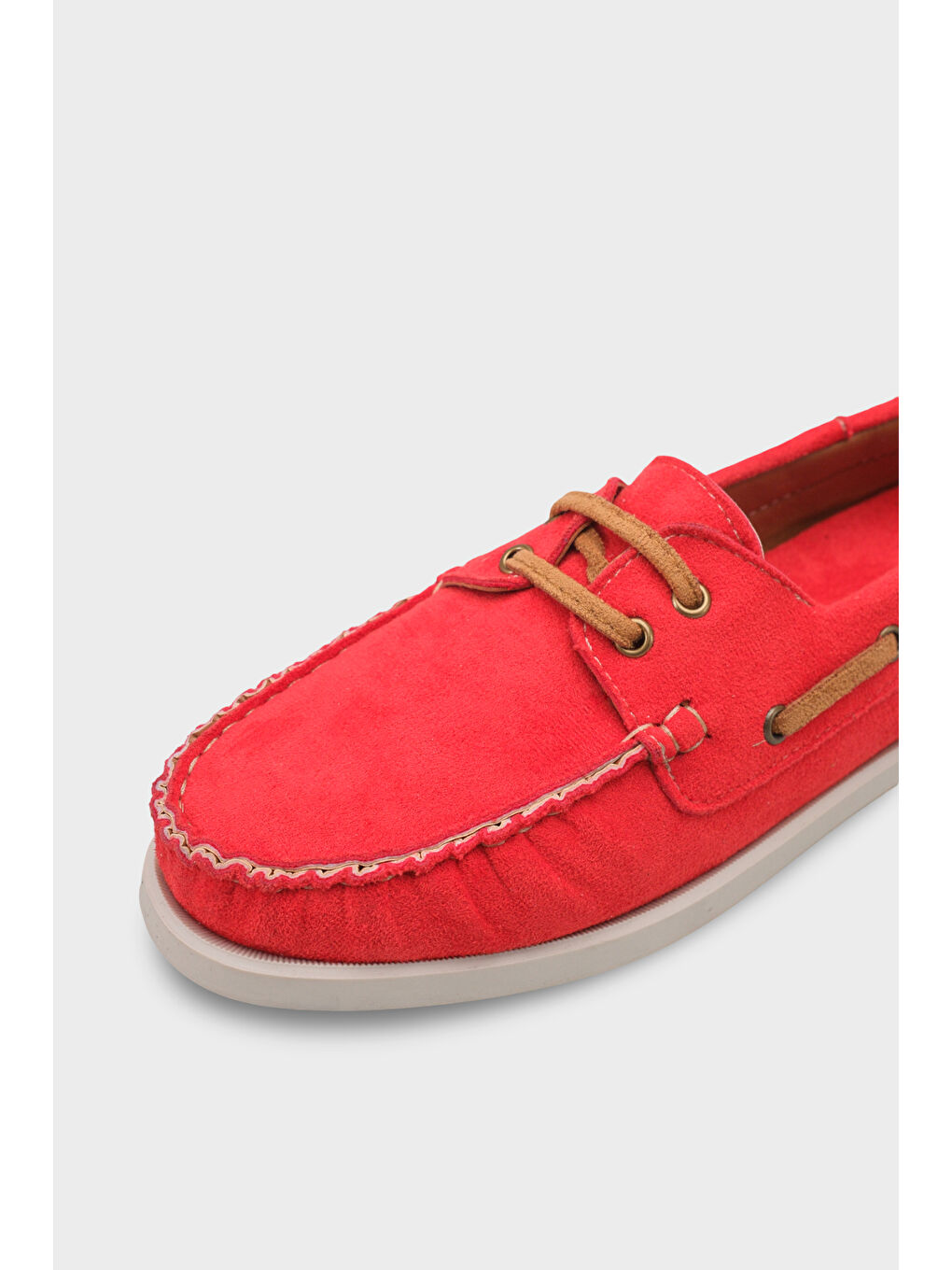 Kırmızı Bria Bağcıklı Boncuklu Konfor Kadın Loafer Tekne Ayakkabısı-3